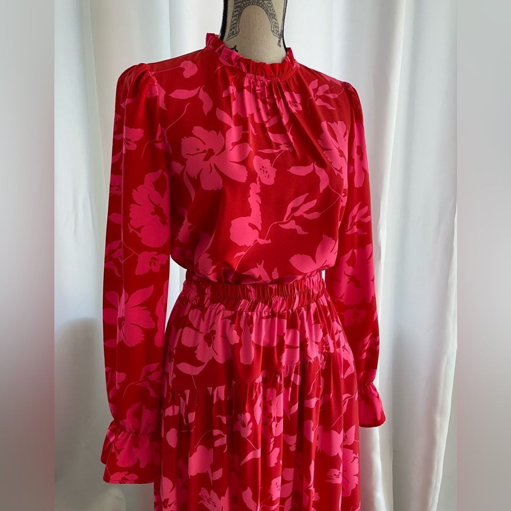 SHEIN Pink and Red Floral Maxi Dress
